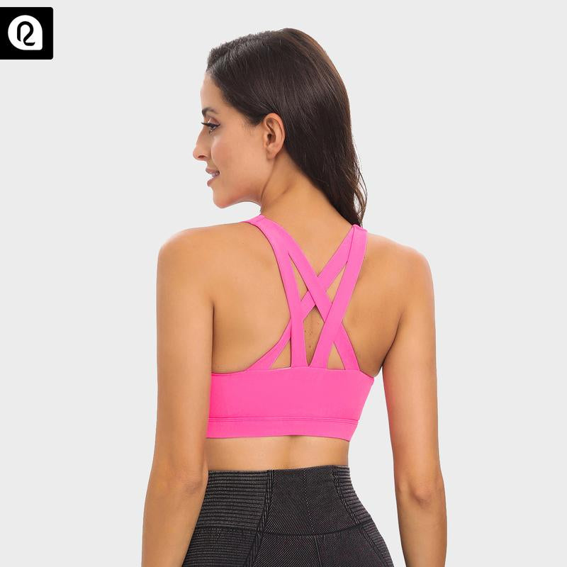 RUNNING GIRL Sports Bra for Women Criss-Cross Back Padded Strappy Sports Bras High Support Gym Bra with Removable Cups Underwear Bra