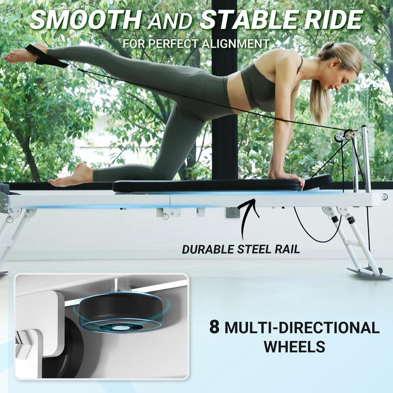 Foldable Pilates Reformer Machine for Home Gym | 400LB Capacity & Adjustable Resistance (Springs + Cords) | Professional Equipment with Jump Board