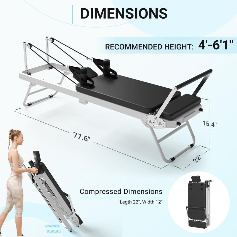Foldable Pilates Reformer Machine for Home Gym | 400LB Capacity & Adjustable Resistance (Springs + Cords) | Professional Equipment with Jump Board