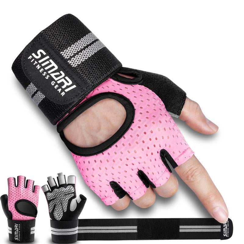 Gym Gloves, Half-Finger Breathable Workout Gloves for Men Women, Padded Weight Lifting Gloves with Wrist Wraps Support, Full Palm Protection, Gym Training SG902