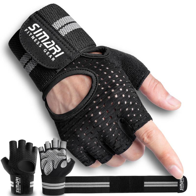 Gym Gloves, Half-Finger Breathable Workout Gloves for Men Women, Padded Weight Lifting Gloves with Wrist Wraps Support, Full Palm Protection, Gym Training SG902