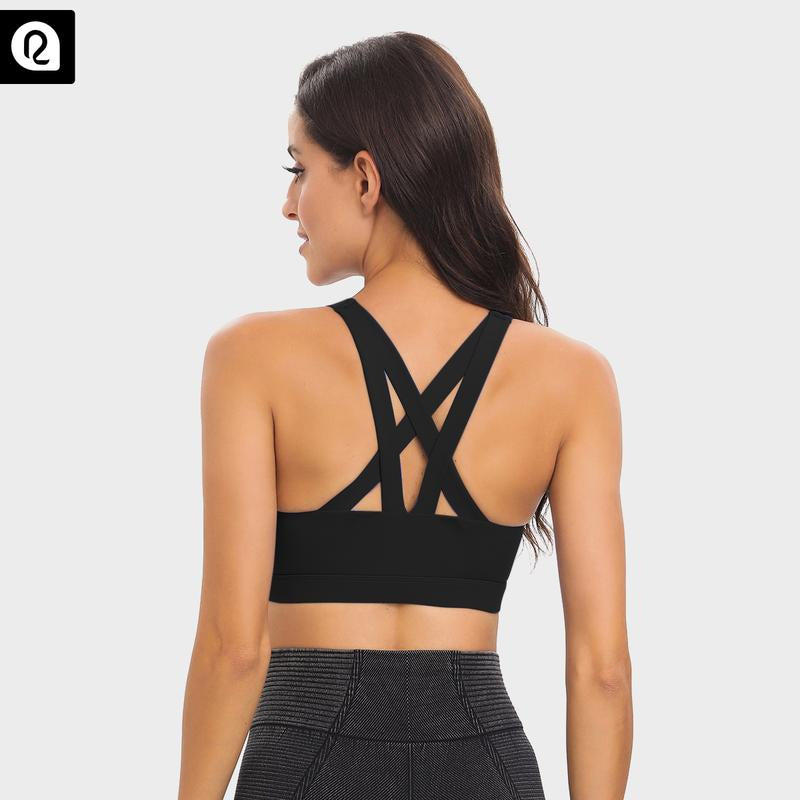 RUNNING GIRL Sports Bra for Women Criss-Cross Back Padded Strappy Sports Bras High Support Gym Bra with Removable Cups Underwear Bra