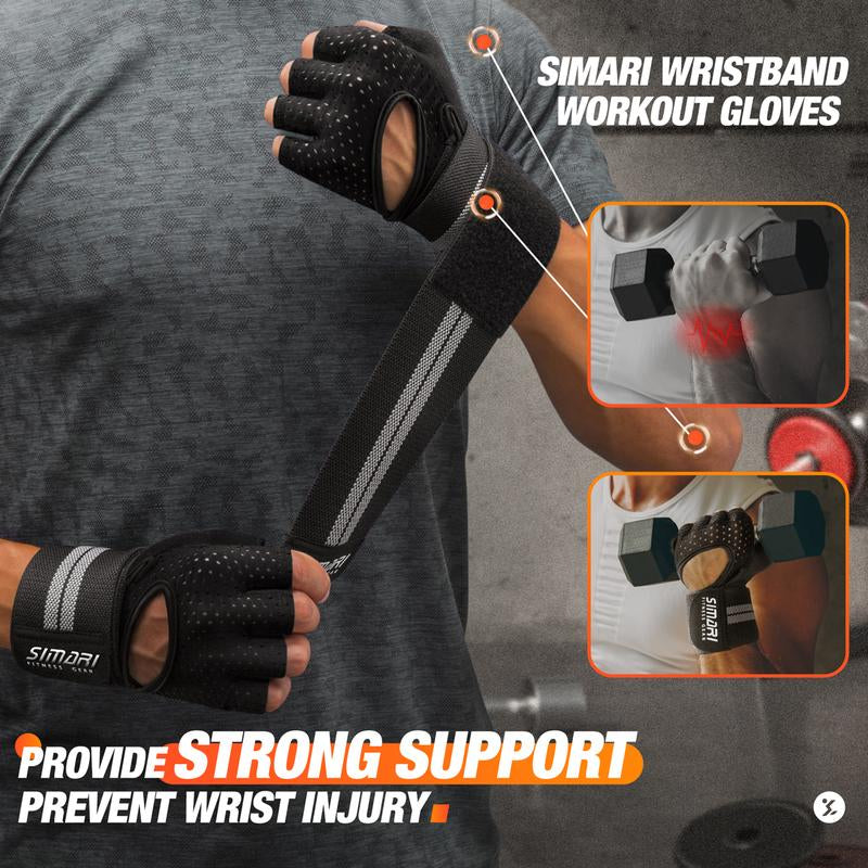 Gym Gloves, Half-Finger Breathable Workout Gloves for Men Women, Padded Weight Lifting Gloves with Wrist Wraps Support, Full Palm Protection, Gym Training SG902