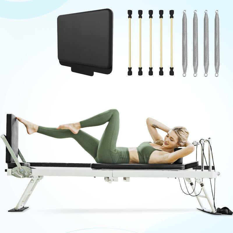 Foldable Pilates Reformer Machine for Home Gym | 400LB Capacity & Adjustable Resistance (Springs + Cords) | Professional Equipment with Jump Board