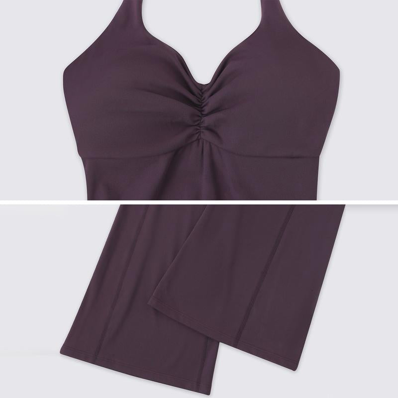 Timeoff Ladies' Soft Halter Neck One-Piece Flared Pants with a Folded and Stacked Design on the Chest, Suitable for Yoga, Gym Training, Outdoor Sports, and Hip Lifting. Fashionable and Casual, Sexy Halter Neck Jumpsuit for Women.