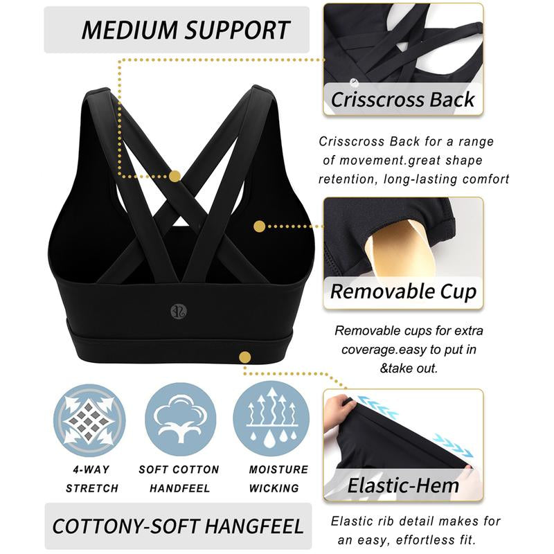 RUNNING GIRL Sports Bra for Women Criss-Cross Back Padded Strappy Sports Bras High Support Gym Bra with Removable Cups Underwear Bra