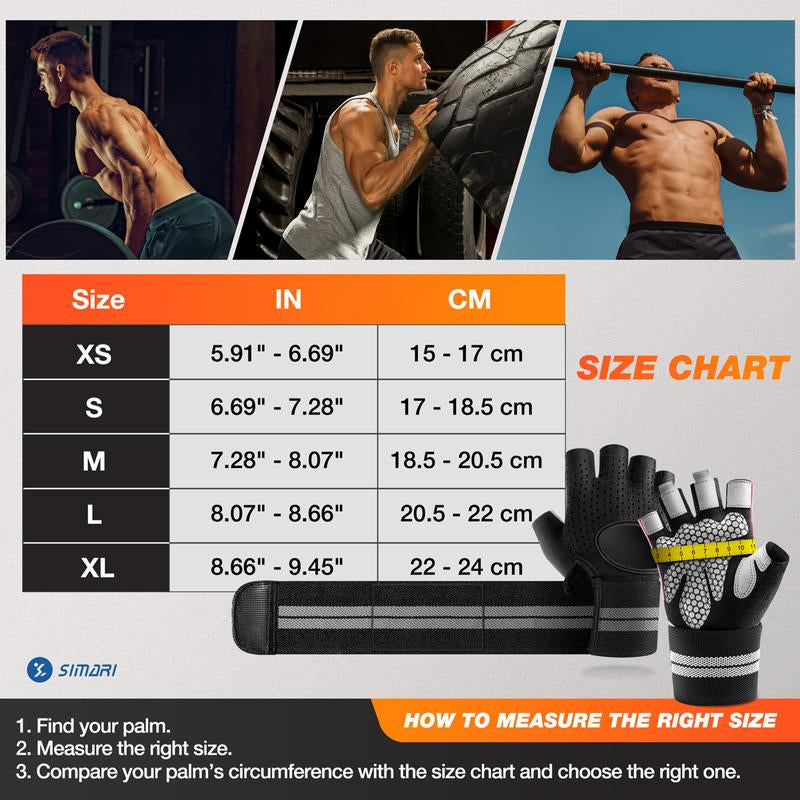 Gym Gloves, Half-Finger Breathable Workout Gloves for Men Women, Padded Weight Lifting Gloves with Wrist Wraps Support, Full Palm Protection, Gym Training SG902