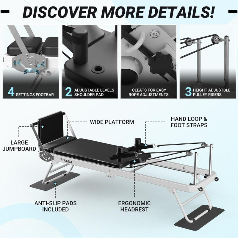 Foldable Pilates Reformer Machine for Home Gym | 400LB Capacity & Adjustable Resistance (Springs + Cords) | Professional Equipment with Jump Board