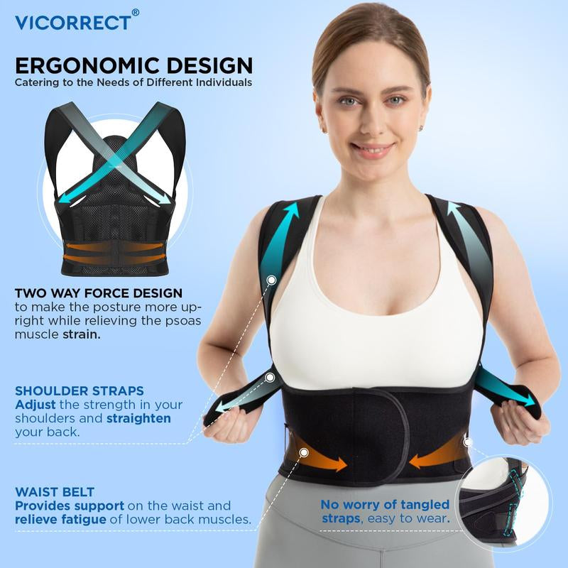 VICORRECT Adjustable Posture Corrector [Pro Series], Waist Shapewear with Adjustable Shoulder Strap and Back Support Plate