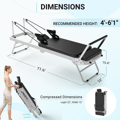 Foldable Pilates Reformer Machine for Home Gym | 400LB Capacity & Adjustable Resistance (Springs + Cords) | Professional Equipment with Jump Board