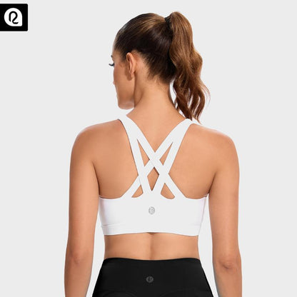 RUNNING GIRL Sports Bra for Women Criss-Cross Back Padded Strappy Sports Bras High Support Gym Bra with Removable Cups Underwear Bra