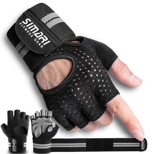 Gym Gloves, Half-Finger Breathable Workout Gloves for Men Women, Padded Weight Lifting Gloves with Wrist Wraps Support, Full Palm Protection, Gym Training SG902