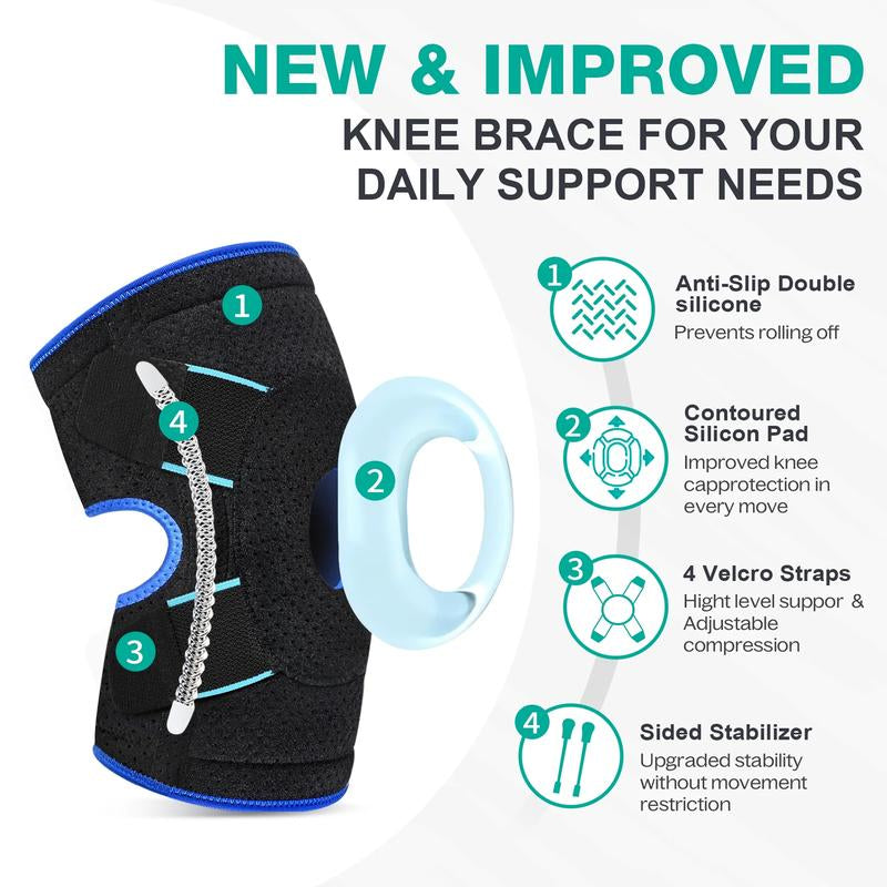 Enhanced Knee Support Capable of 60 Pounds Adjustable Knee Brace for Running, Gym & Daily Training，2 Built-In Metal Stabilizers Inside