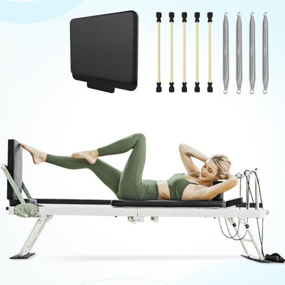 Foldable Pilates Reformer Machine for Home Gym | 400LB Capacity & Adjustable Resistance (Springs + Cords) | Professional Equipment with Jump Board