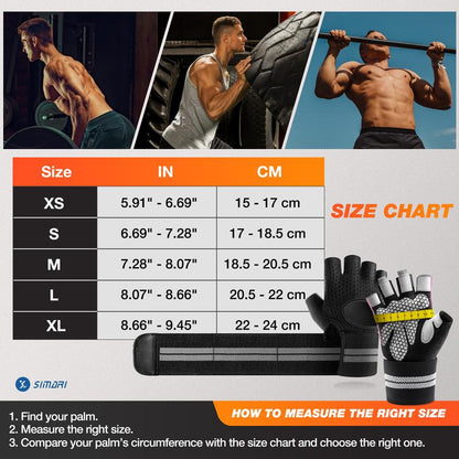 Gym Gloves, Half-Finger Breathable Workout Gloves for Men Women, Padded Weight Lifting Gloves with Wrist Wraps Support, Full Palm Protection, Gym Training SG902