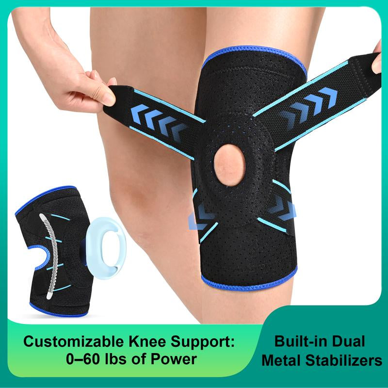 Enhanced Knee Support Capable of 60 Pounds Adjustable Knee Brace for Running, Gym & Daily Training，2 Built-In Metal Stabilizers Inside