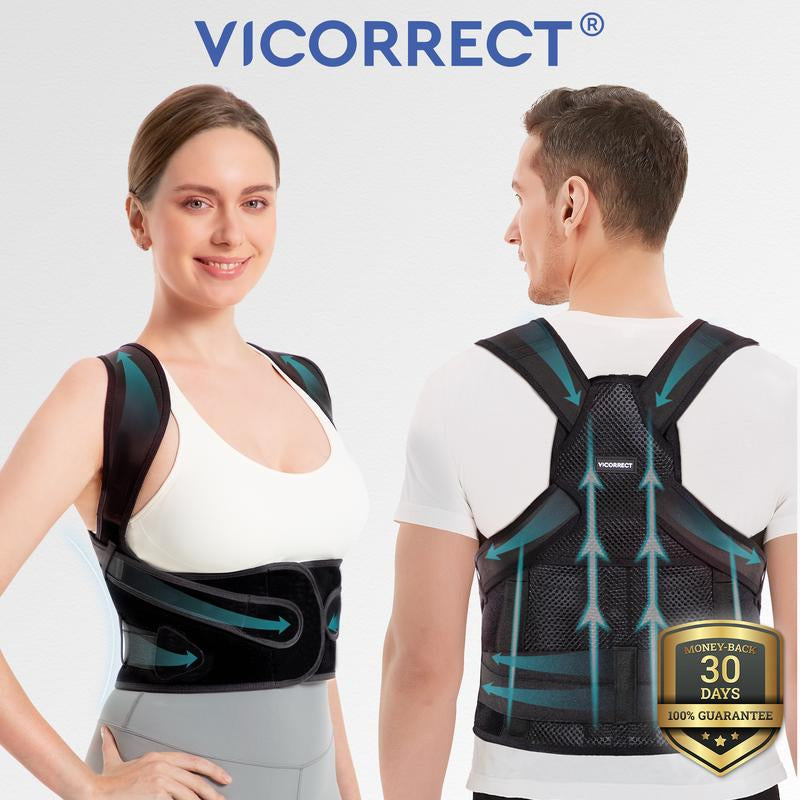 VICORRECT Adjustable Posture Corrector [Pro Series], Waist Shapewear with Adjustable Shoulder Strap and Back Support Plate